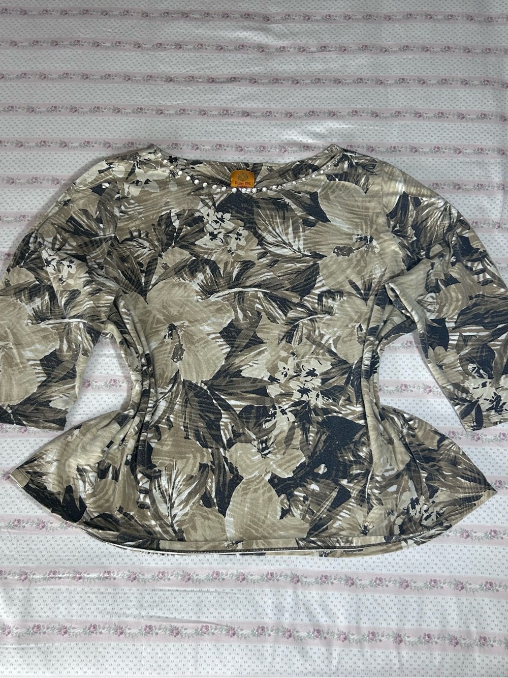 Ruby Rd. Beige and Black Floral Top